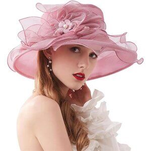 Women Organza Hats Cocktail Tea Party Pink